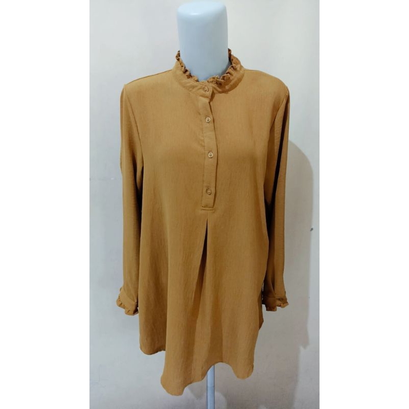 Atasan Kemeja Blouse Tunik Tunic Midi Dress Kuning Mustard Connexion Size S