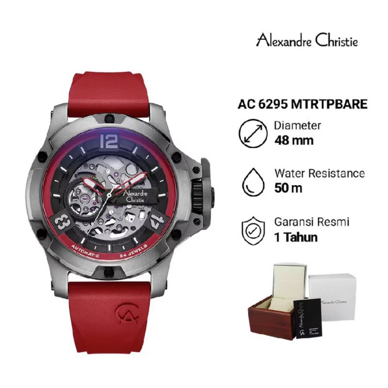 Jam Tangan Pria Alexander Christie AC 6295 MTRTPBARE Automatic Rubber Strap Original Garansi