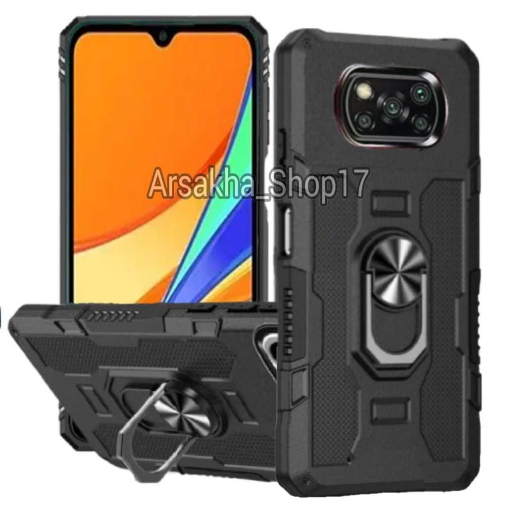 Case For XIAOMI POCO X3/X3 PRO/X3 NFC Hard Case Robot Carbon Fibre 360 Degree Rotasi Ring Casing HP