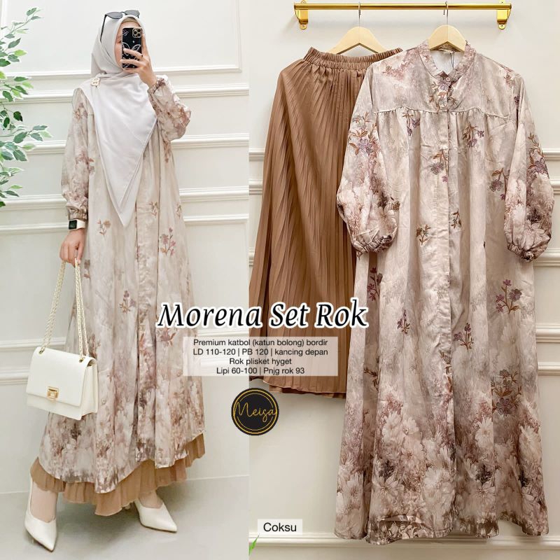 MORENA SET ROK BY MEISA STORE SET ROK PLISKET LONG TUNIK KATBOL BORDIR PREMIUM SET ROK PLISKET LONG 