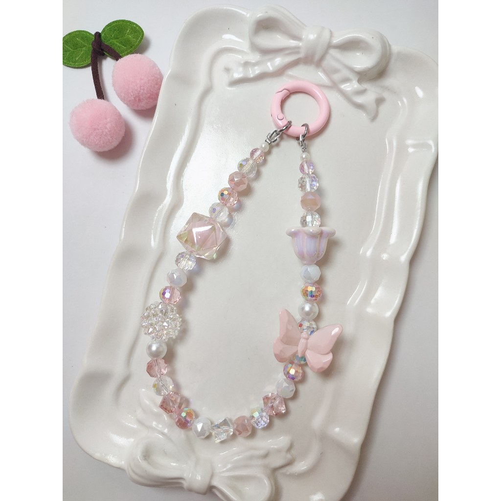 Gantungan HP Butterfly Pink / Gantungan HP Aesthetic / Phone Strap Premium