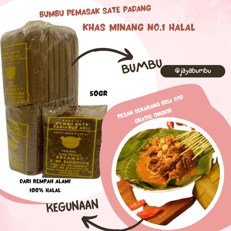 

KAYABUMBU - Bumbu Sate Padang Pariaman Asli Rempah Pilihan 50gr Rasa No Satu Tiada Dua Nya