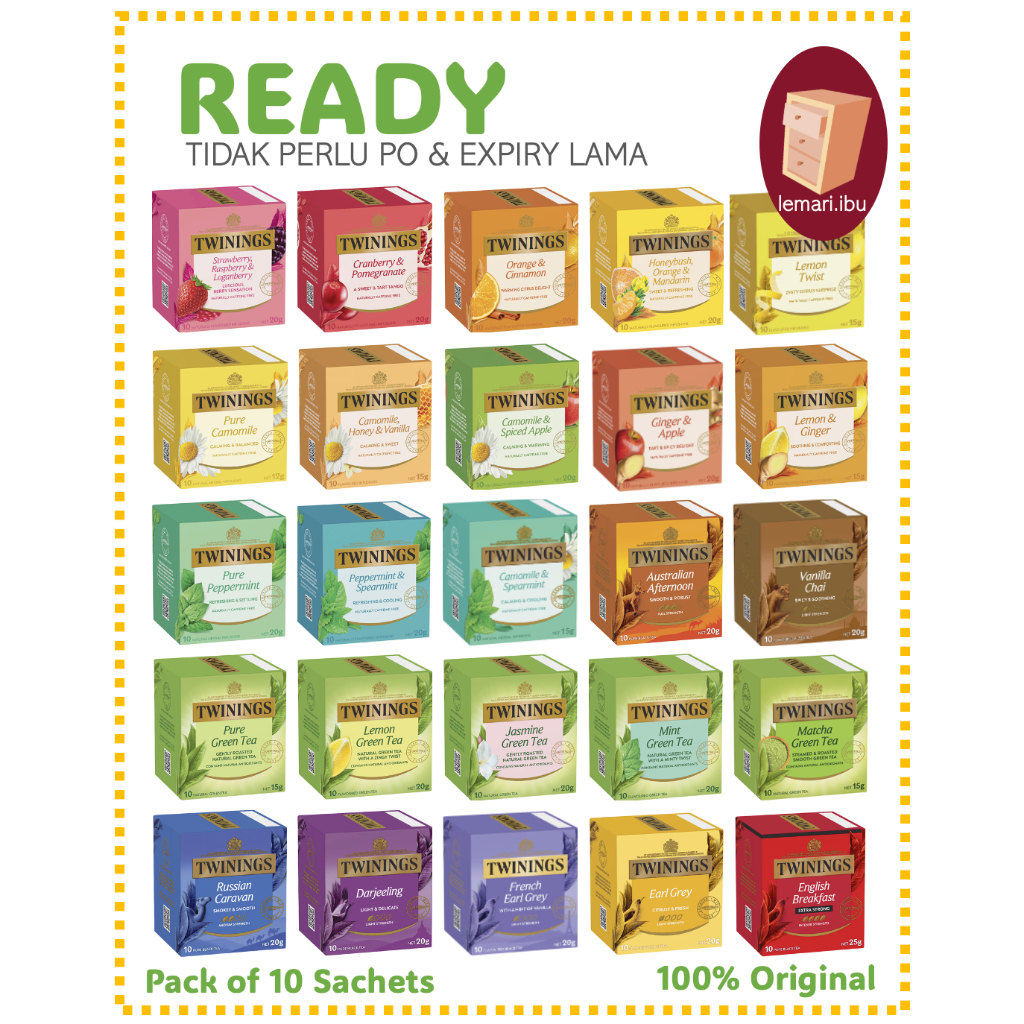 

Twinings Tea 100% ORI Tea Bags | 1 Box/ Pack isi 10 Satchets | Teh Herbal - 100% ORIGINAL dari AUSTRALIA