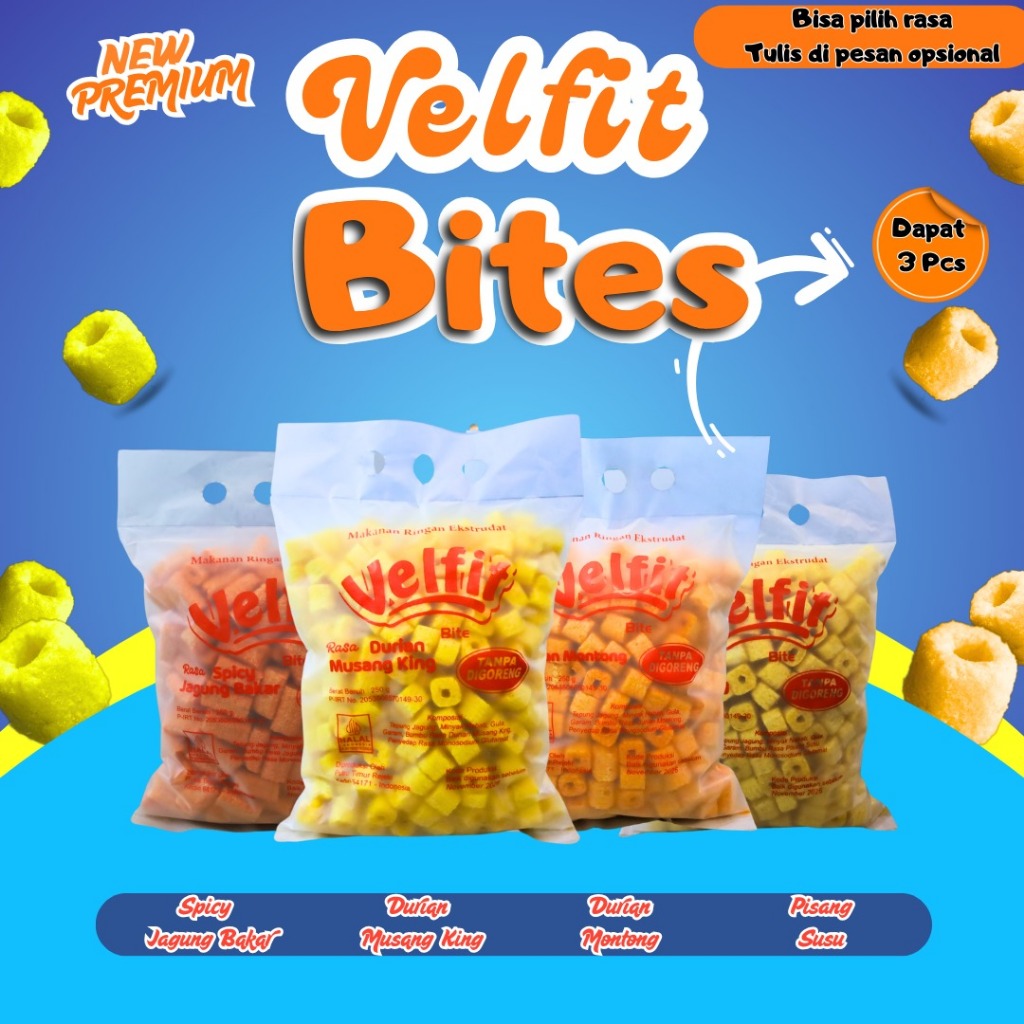 

(RASA PREMIUM) VELFIT SNACK BITES DURIAN SERIES - 3 KARUNGG Rasa baru