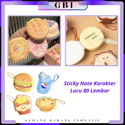 

GBI Sticky Note Karakter Lucu 80 Lembar Mini Sticky Notes Dengan Rantai Gantungan Bentuk Makanan Notebook Mini Dengan Bantalan Empuk Squishy Kecil