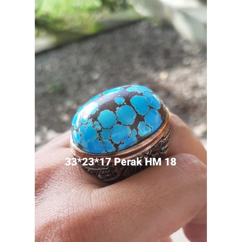 Natural Cincin Pirus Mesir Blue Fancy Ceplok Kuro Jumbo Jenong Ring Perak Kolektor Item
