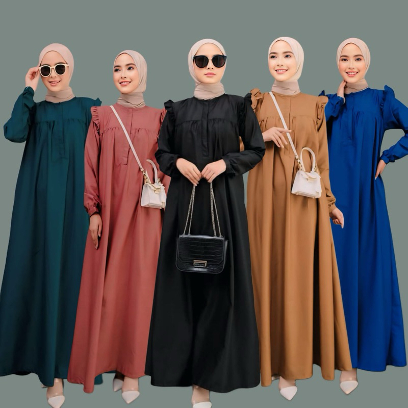 Gamis Natasya_ Dress Wanita Kekinian Mewah Elegan Hitam Putih Polos Terbaru Katun Toyobo