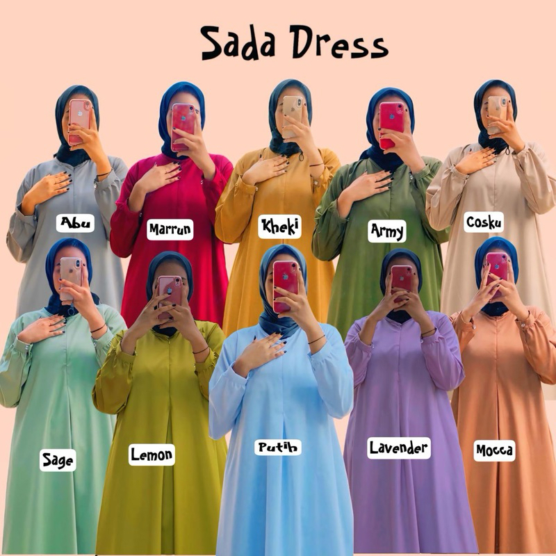 Sada  Dress Gamis Wanita Kekinian Mewah Elegan Hitam Putih Polos Terbaru Katun Toyobo Premium