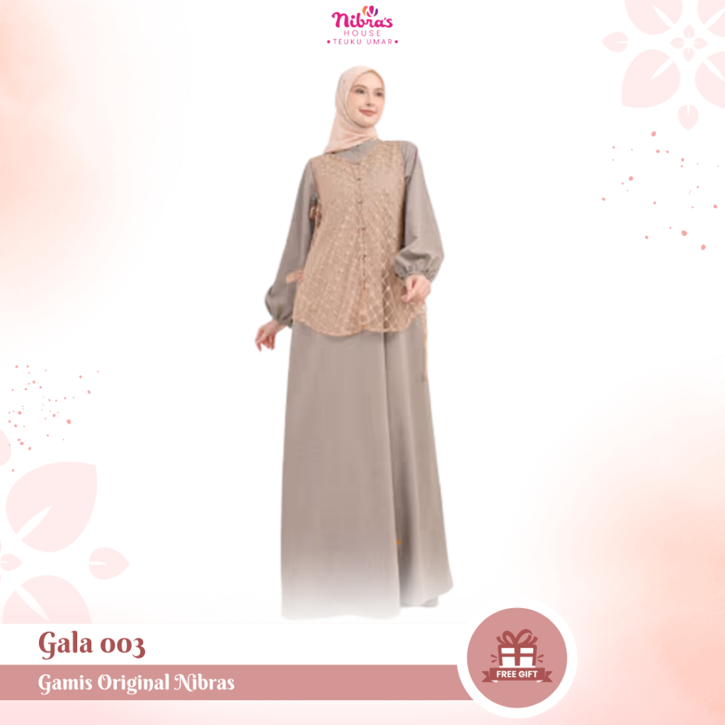 Gamis Set Outer Brukat / Tile Warna Brown Long Dress Pesta Pernikahan Nibras Gala Gamis 003