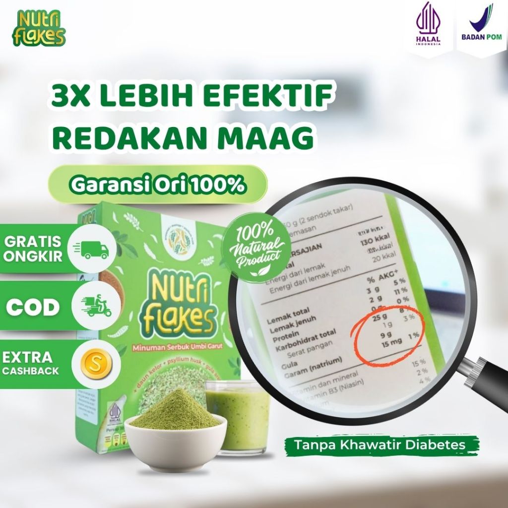 

Sereal Umbi Garut - Solusi Atasi Permasalahan Lambung Maag Kronis Gerd Makanan Diet 1 Box Nutriflakes Original