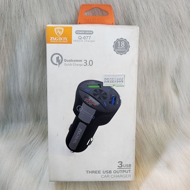 Saver Car Charger ZagBox Q-077 3 USB Qualcomm 3.0 Kit Kabel Micro Usb