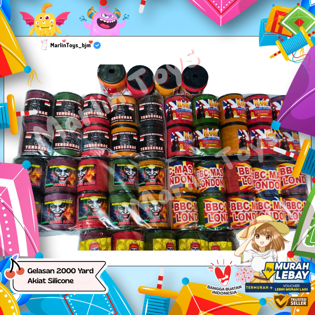 Benang Gelasan Layangan 2000 Yard Cobra, Joker, Samurai, Begal, Naruto, Vampire, Tengkorak