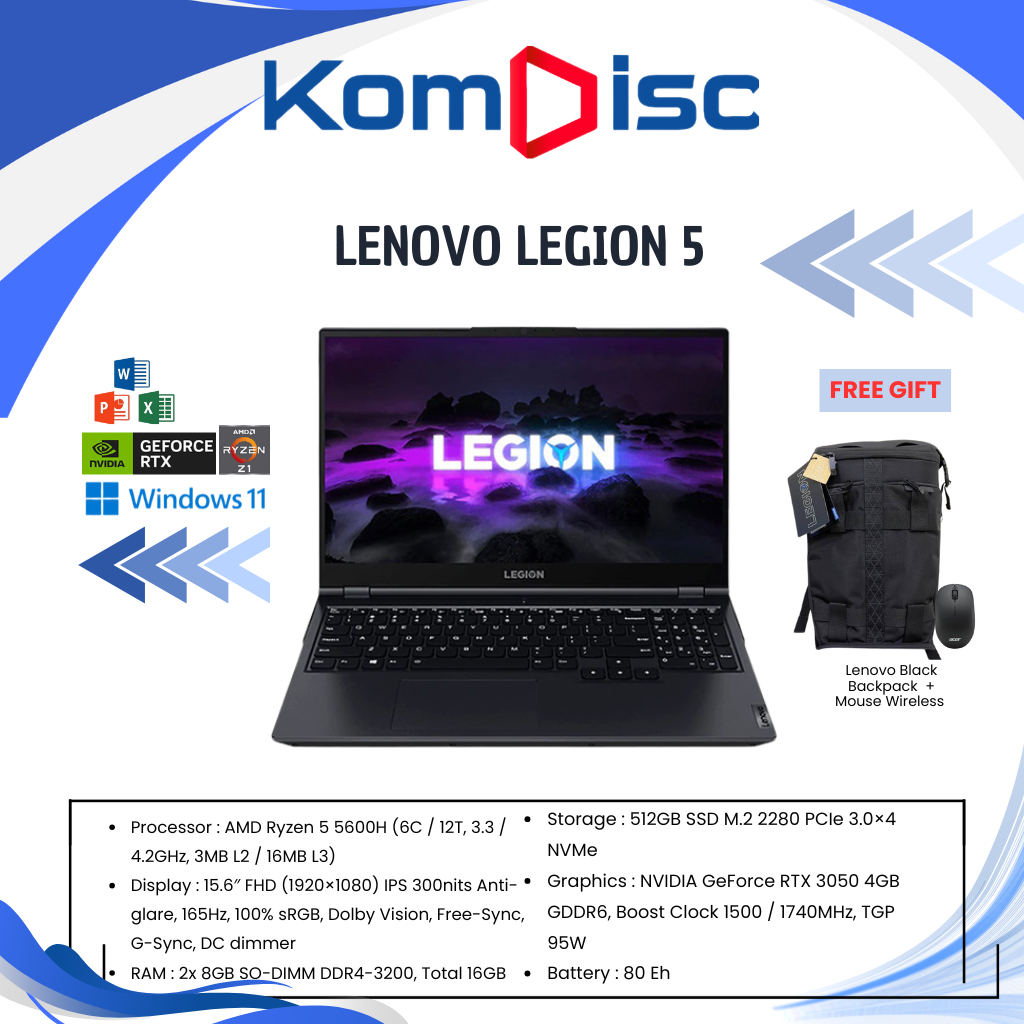 LENOVO LEGION 5 15ACH6-DYID AMD RYZEN 5 5600H/16GB/512GB SSD/WIN 11/15.6"/PHANTOM_BLUE
