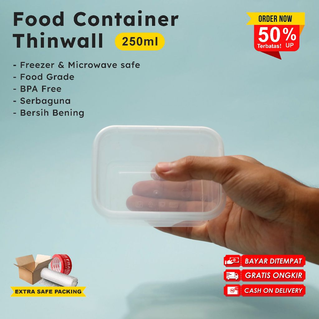 [PCS | PACK 25 PCS] Thinwall Kotak 250ml | Wadah Makanan Tertutup, Tempat Simpan Makan, Kotak Bekal
