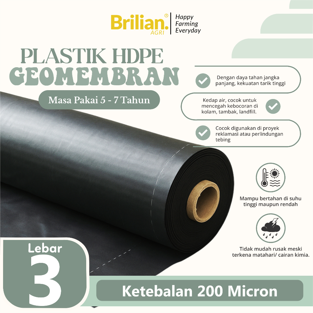 GEOMEMBRAN HDPE TEBAL 200 MICRON LEBAR 3 METER