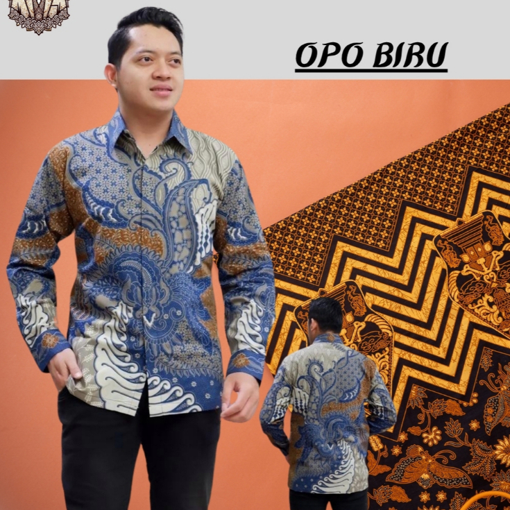 ⸨BATIK.UE⸩ BAJU BATIK PRIA OPO BIRU LENGAN PANJANG