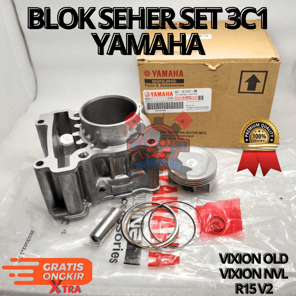 Blok Seher Yamaha 3C1 Block Piston Vixion Old Vixion NVL R15 V2 Boring Silinder Set Kualitas Asli Or
