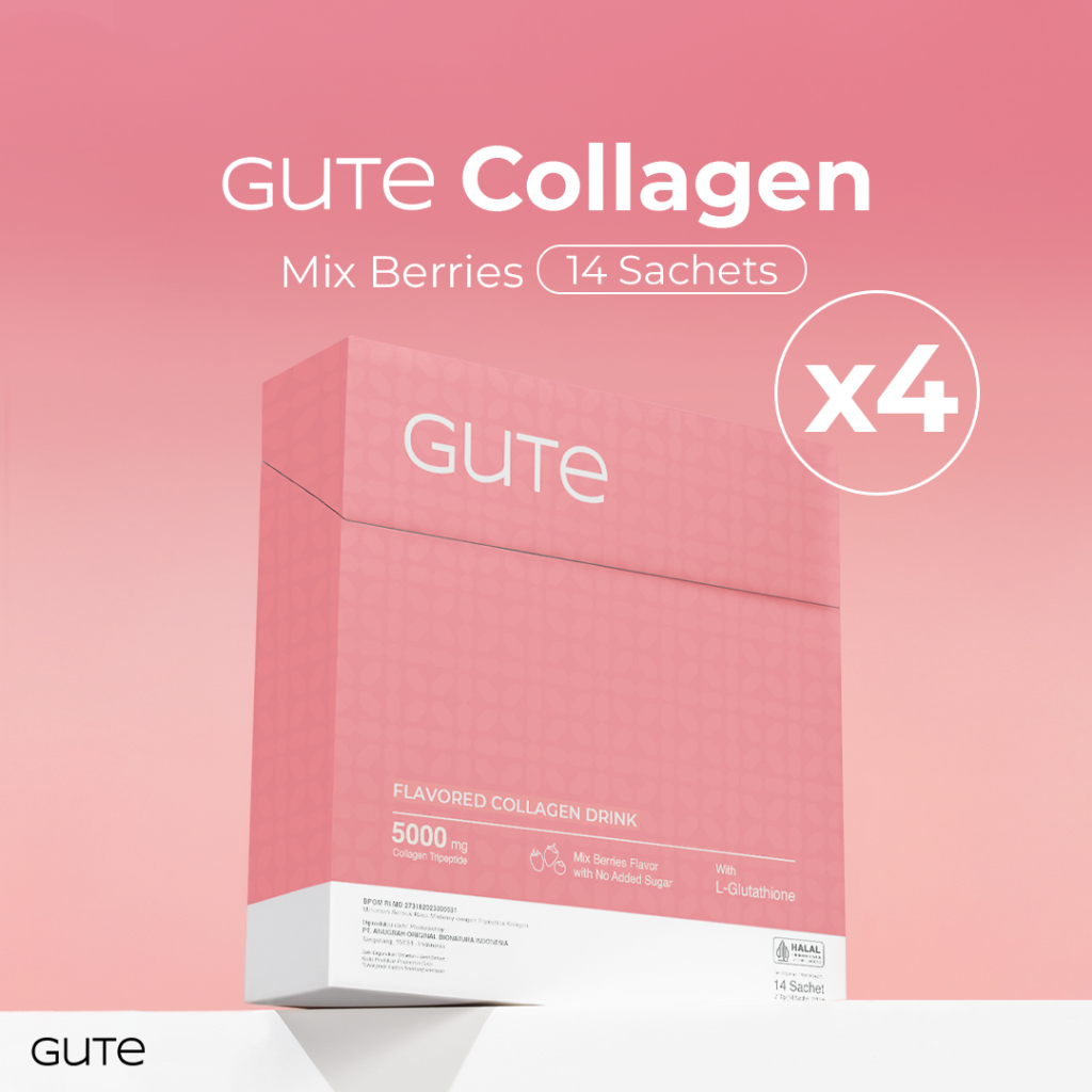 GUTE 4 BOX Collagen Drink with 5000mg Collagen Tripeptide L-Glutathione Kolagen Tanpa Gula