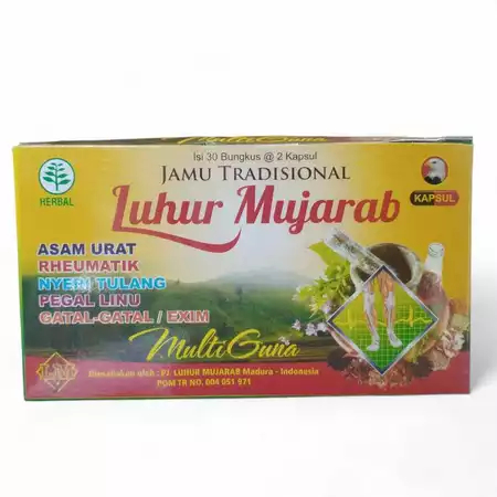 JAMU KAPSUL LUHUR MUJARAB KOTAK ORIGINAL 1 BOX 30 SACHET (OBAT ASAM URAT, NYERI SENDI DAN LAINYA)