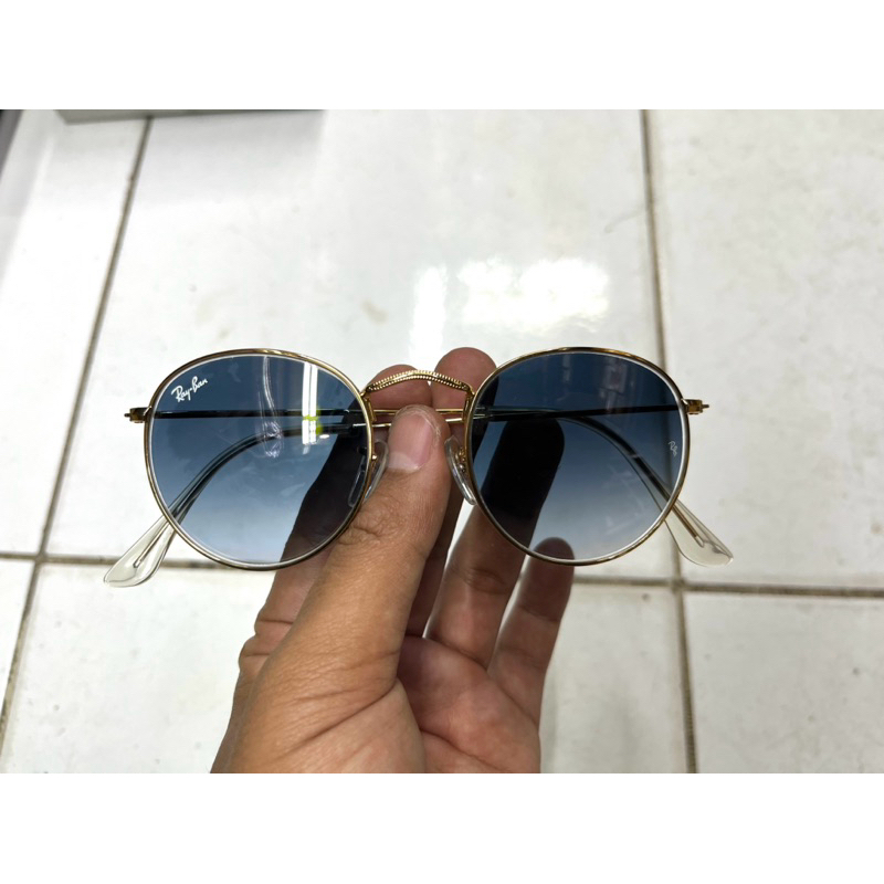 KACAMATA RAYBAN ROUND 3447 GOLD LENSA GRADASI HITAM second ori