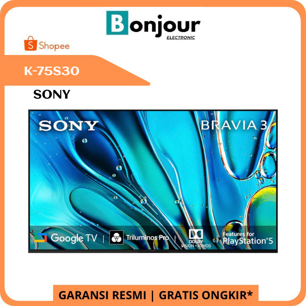 TV Sony Bravia 3 K-75S30 75 Inch Google TV Sony 75S30 4K HDR 75 Inci Sony S30