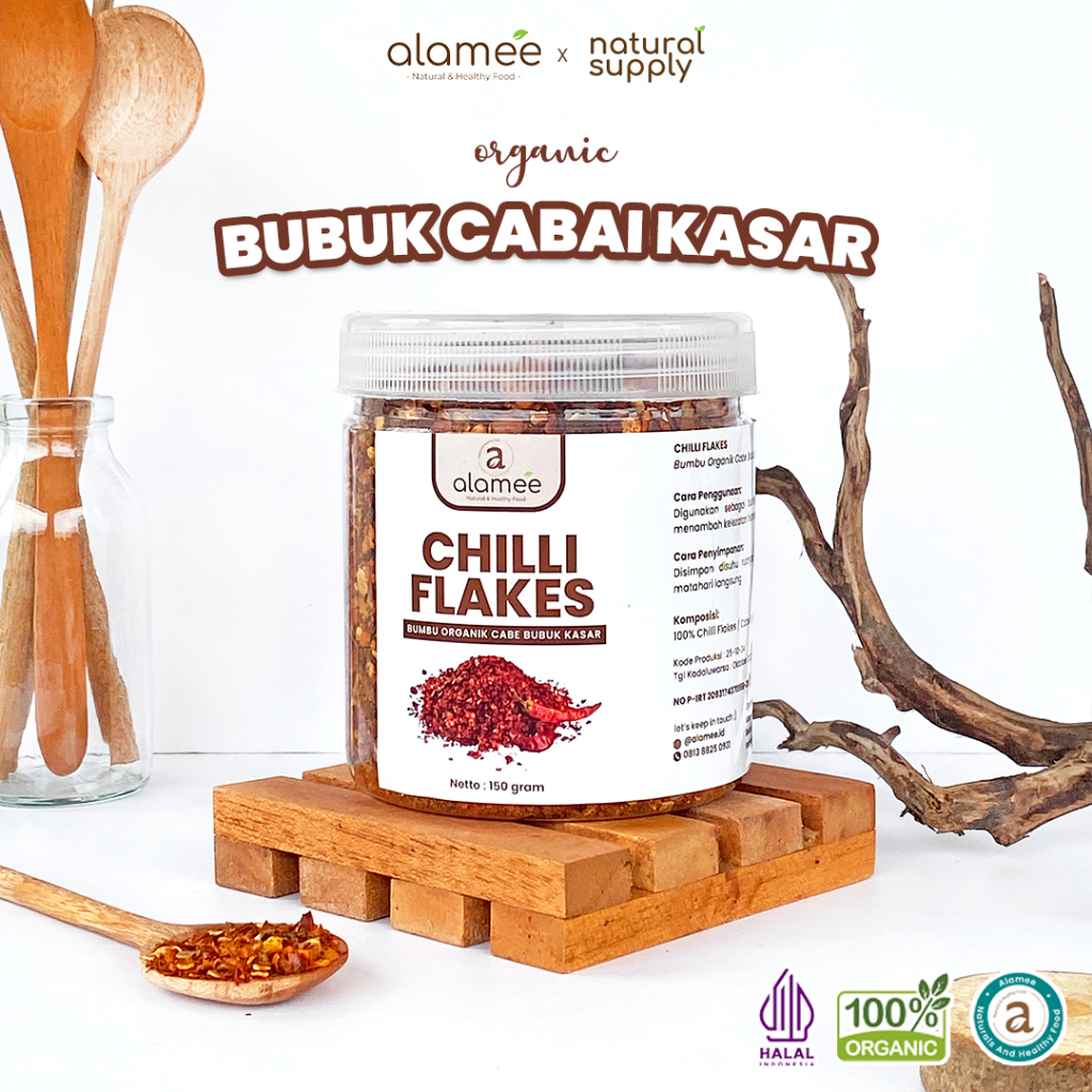 

Cabe Bubuk Kasar Chilli Flakes Cabai Bumbu Organik Rempah Rimpang Murni Asli Tanpa Campuran ALAMEE