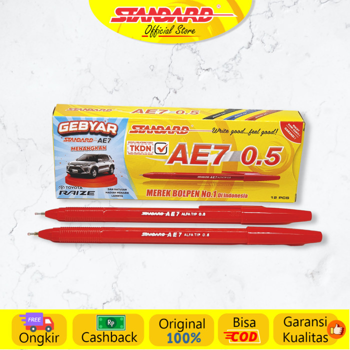 

Standard - Pulpen AE7 Alafatip 0.5 / Lusin ( Alat Tulis / Pen / Ballpoint / Pena ) - Hitam/ merah