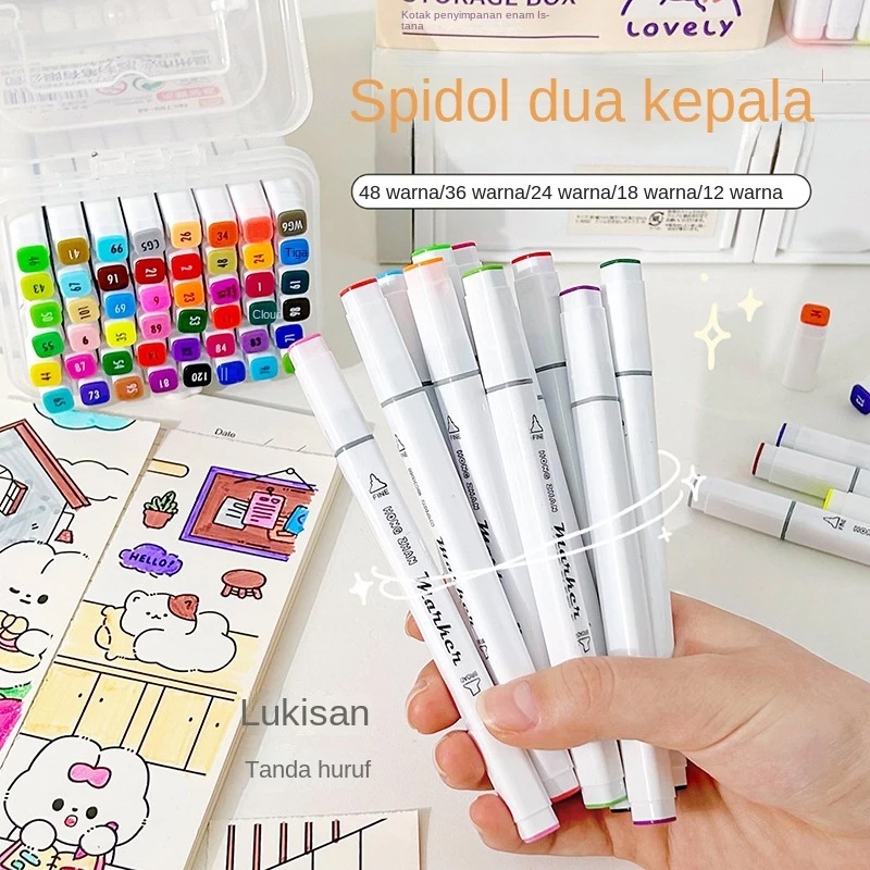 

Spidol Berbasis Air 12-48 Warna Minyak Ujung Ganda Set Lengkap Spidol Anak Pensil Cat Air Set Warna