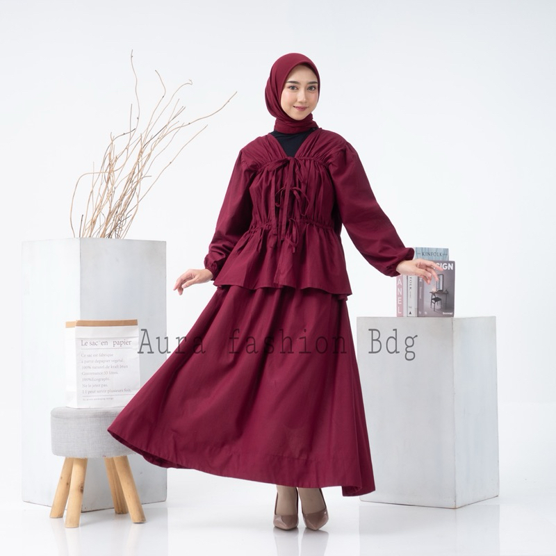 AURA FASHION - JENA SET ROK LINEN / ONE SET WANITA DAILY JUMBO / BAJU STELAN LINEN TERBARU 2025