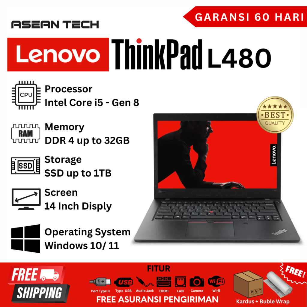 Laptop Lenovo Thinkpad L480 L460 L440 Core i5/ i3 Gen 6 Ram 16GB SSD 1TB - Second Murah Bergaransi