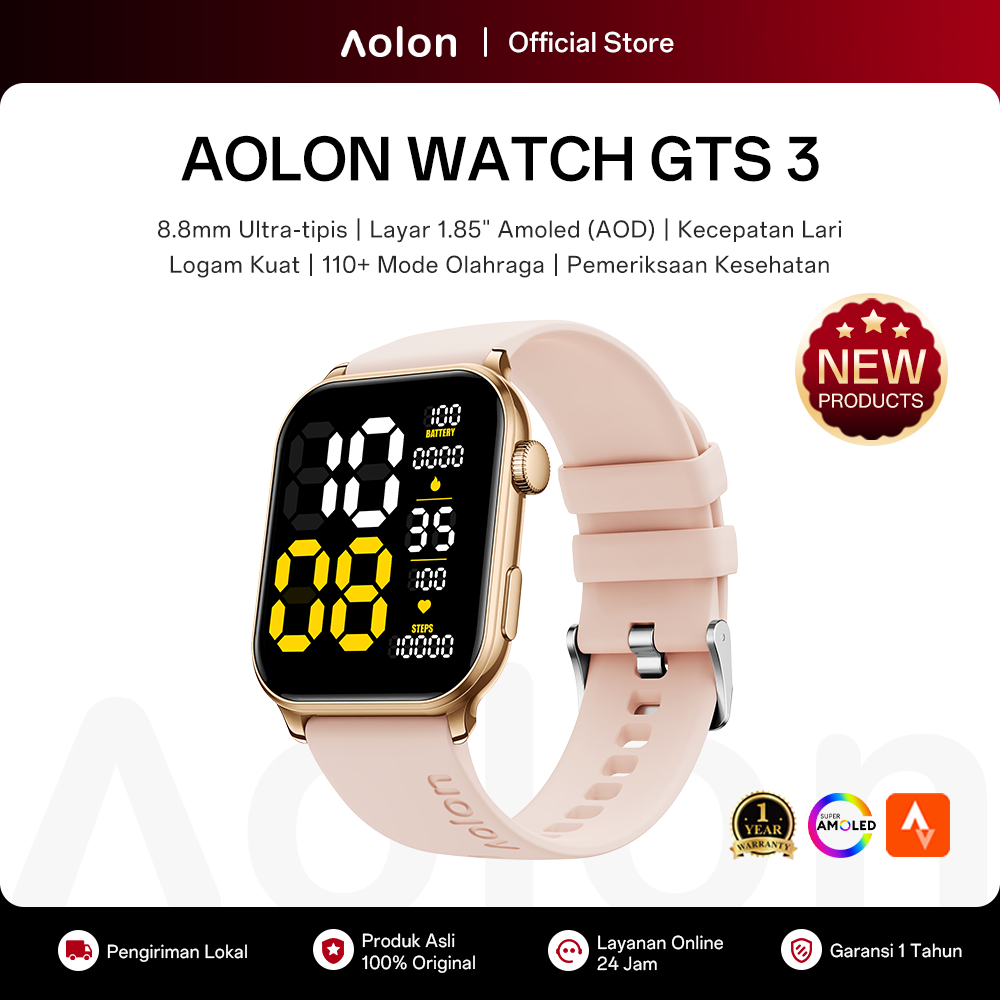 Aolon GTS 3 Jam Smartwatch 8.8mm Ultra-tipis 40mm Tampilan Amoled AOD Panggilan Bluetooth Tidur 100+