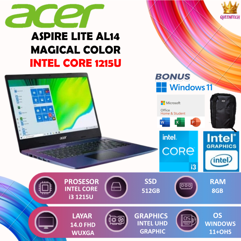 Acer Aspire Lite AL1 MAGICAL COLOR Intel Core i3 1215U [8GB/512GB] Windows 11+OHS 14.0 WUXGA IPS