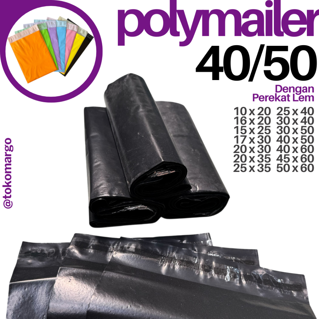 

POLYMAILER HITAM WARNA WARNI 40x50 isi 50 pcs PE GLOSSY DOFF MATTE