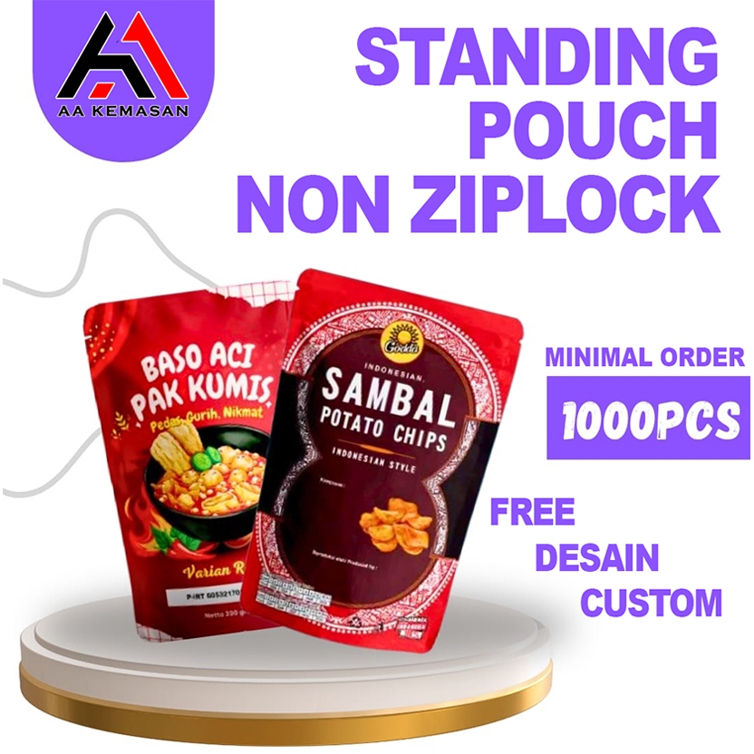 1.000 PCS - STANDING POUCH CUSTOM NON ZIPLOCK SEMUA UKURAN PRINTING KEMASAN MAKANAN TEH KOPI WADAH