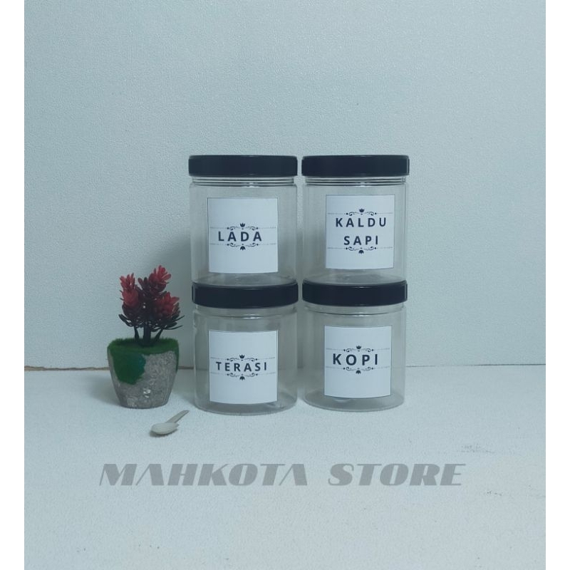 TOPLES PLASTIK WADAH BUMBU DAPUR AESTHETIC SERBAGUNA 600 ML TUTUP HITAM FREE SENDOK DAN BUBLEWRAP