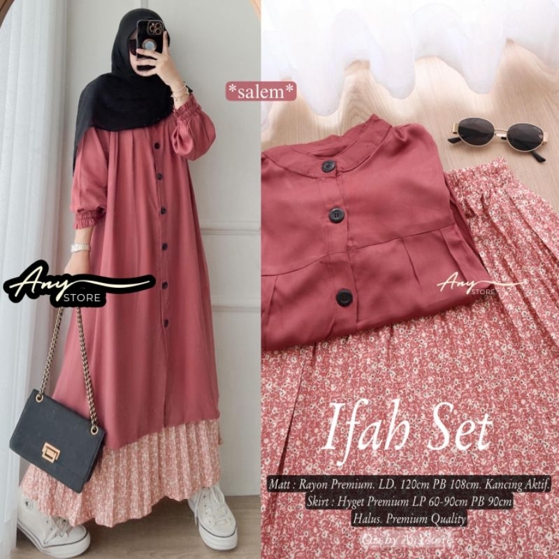 Setelan Tunik Polos dan Rok Motif • Set Rok Wanita Kuliahan Santai Kantor • Setelan Atas Bawah • Ifa