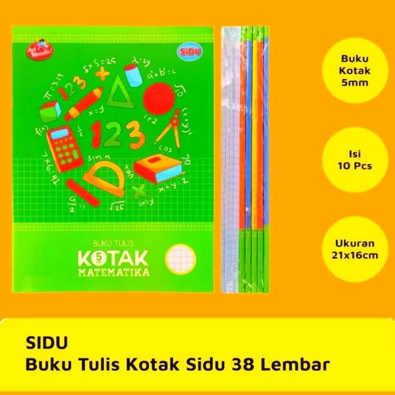 

Buku Tulis Kotak Sedang 5mm (0.5 cm) 38 Lembar 1 Pack Isi 10 Buku Original SIDU termurah di shope