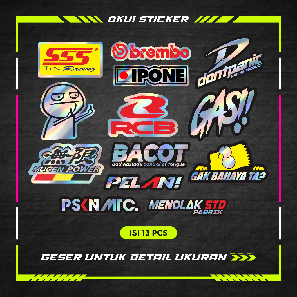 Stiker Sticker Pack Racing Hologram Sticker Motor Sticker Aesthetic Laptop, Aksesoris HP, Helm