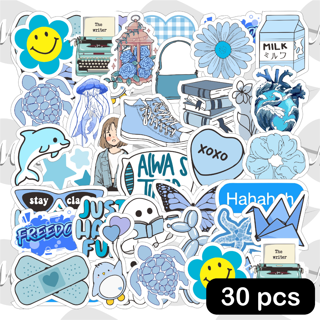 

(30 pcs) Stiker Mix Blue | warna biru sticker aesthetic waterproof anti air tumbler hp laptop ipad