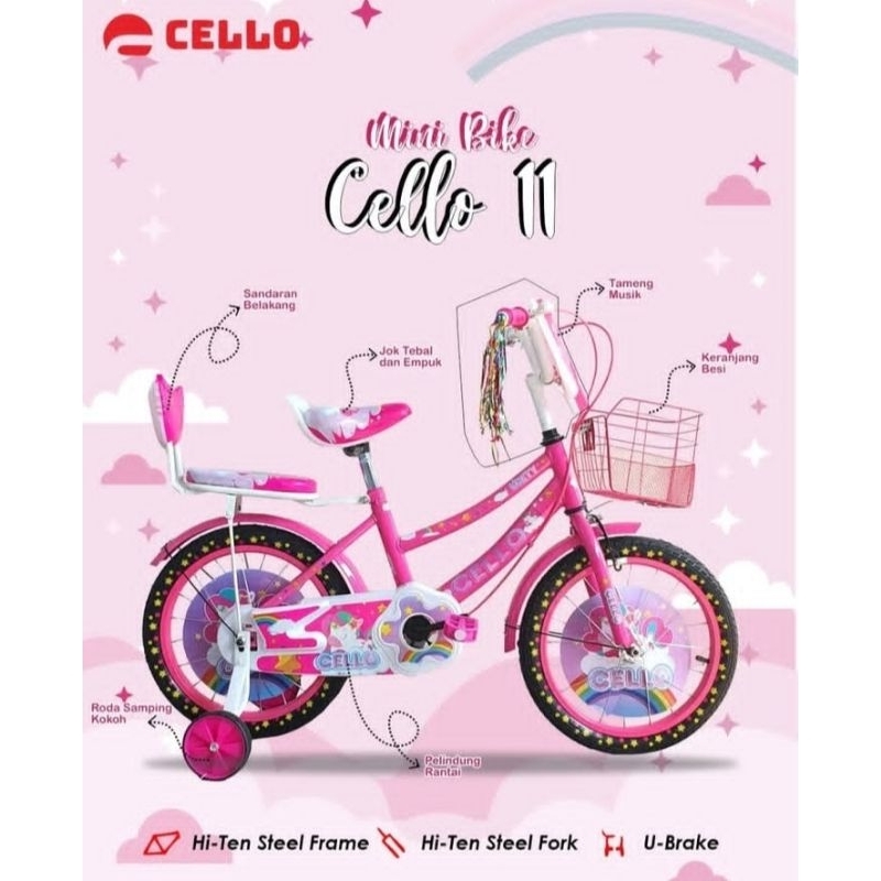 Sepeda Anak Cello / Sepeda Ukuran 12" / Sepeda Mini Anak Perempuan