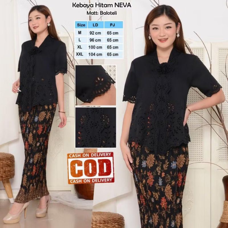 Atasan Kebaya Encim Lengan Pendek Warna Hitam Neva