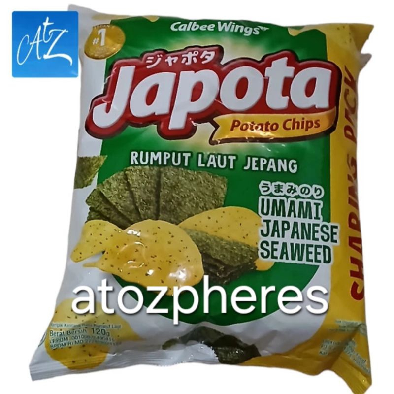 

Cemilan snek makanan ringan kripik keripik kentang halal MUI rasa rumput laut Japota UMAMI JAPANESE SEAWEED Flavour Flavor Potato Chip Chips kemasan SHARING PACK 120g