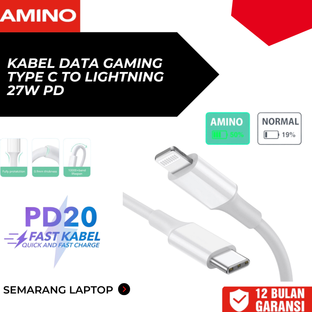 Amino Kabel Data Type-C to Lightning fast charger 27W 27W PD