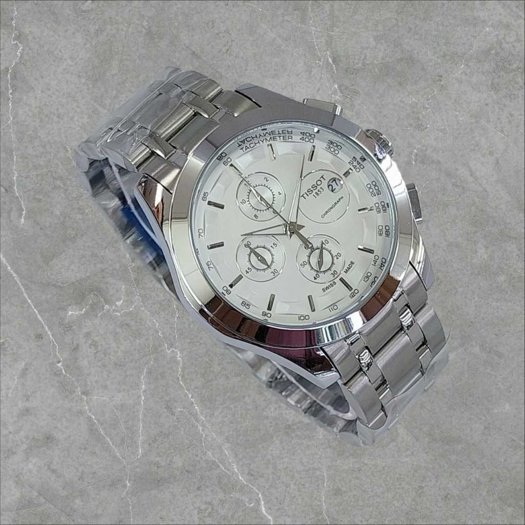 Chrono Jam Tangan Pria Tali Rantai Quartz Taggal On Jarum Kecil Aktif