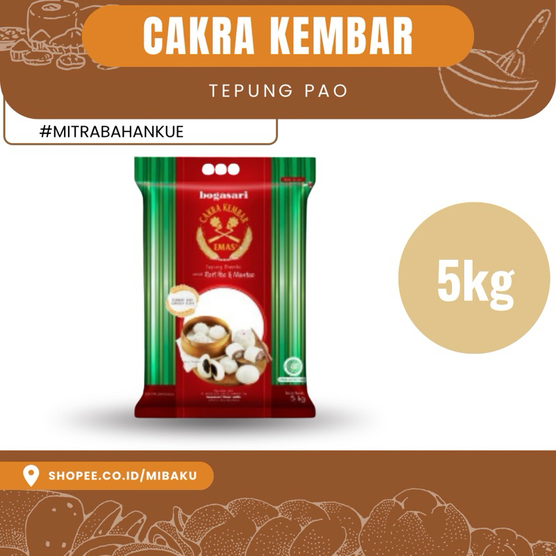 

Bogasari Tepung Pao Cakra Kembar Emas 5kg – Tepung Premium untuk Bakpao & Mie