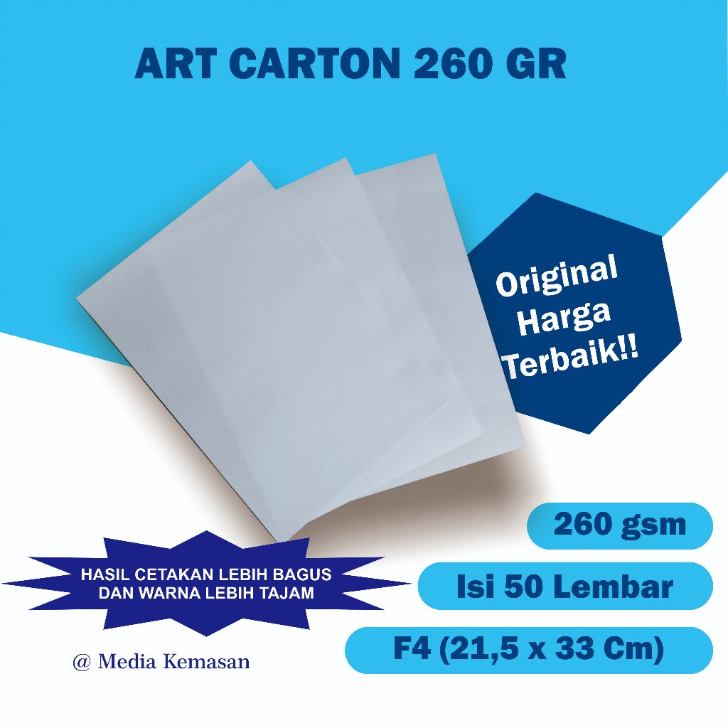 

ART KARTON 260 GSM UKURAN F4(FOLIO) KERTAS CARTON GLOSSY PUTIH