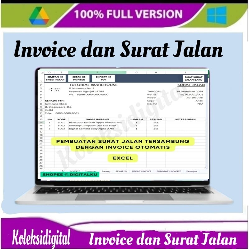 Template Excel Pembuatan Surat Jalan Tersambung dengan Invoice Otomatis