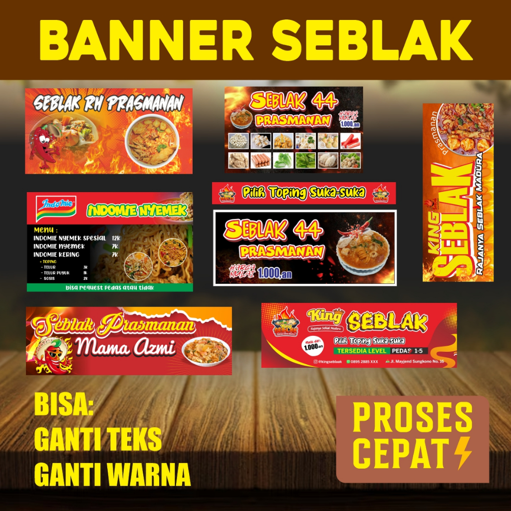 Spanduk Seblak / Banner Warung Seblak Kekinian / Desain Gratis & Bisa Ganti Nama & Menu