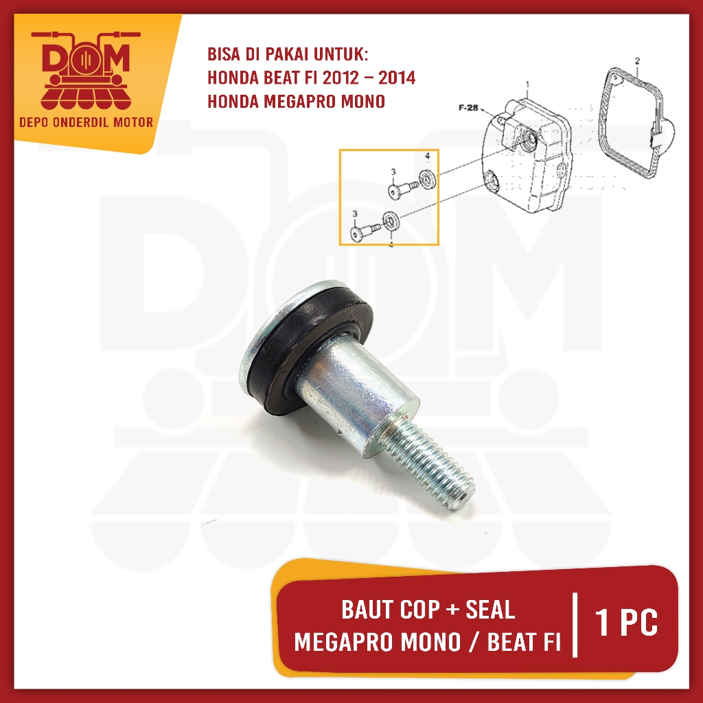 Baut Cop + Seal Mega Pro Mono Beat Fi (PSP) Baud Silinder Head Plus Karet Kunci L Drat 6mm Honda