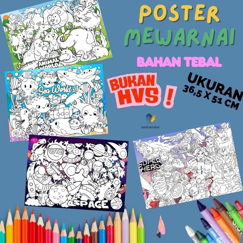 

Poster Mewarnai Besar | Uk 36,5 x 51 cm | Bahan Tebal BUKAN HVS | Kertas Mewarnai Dinding